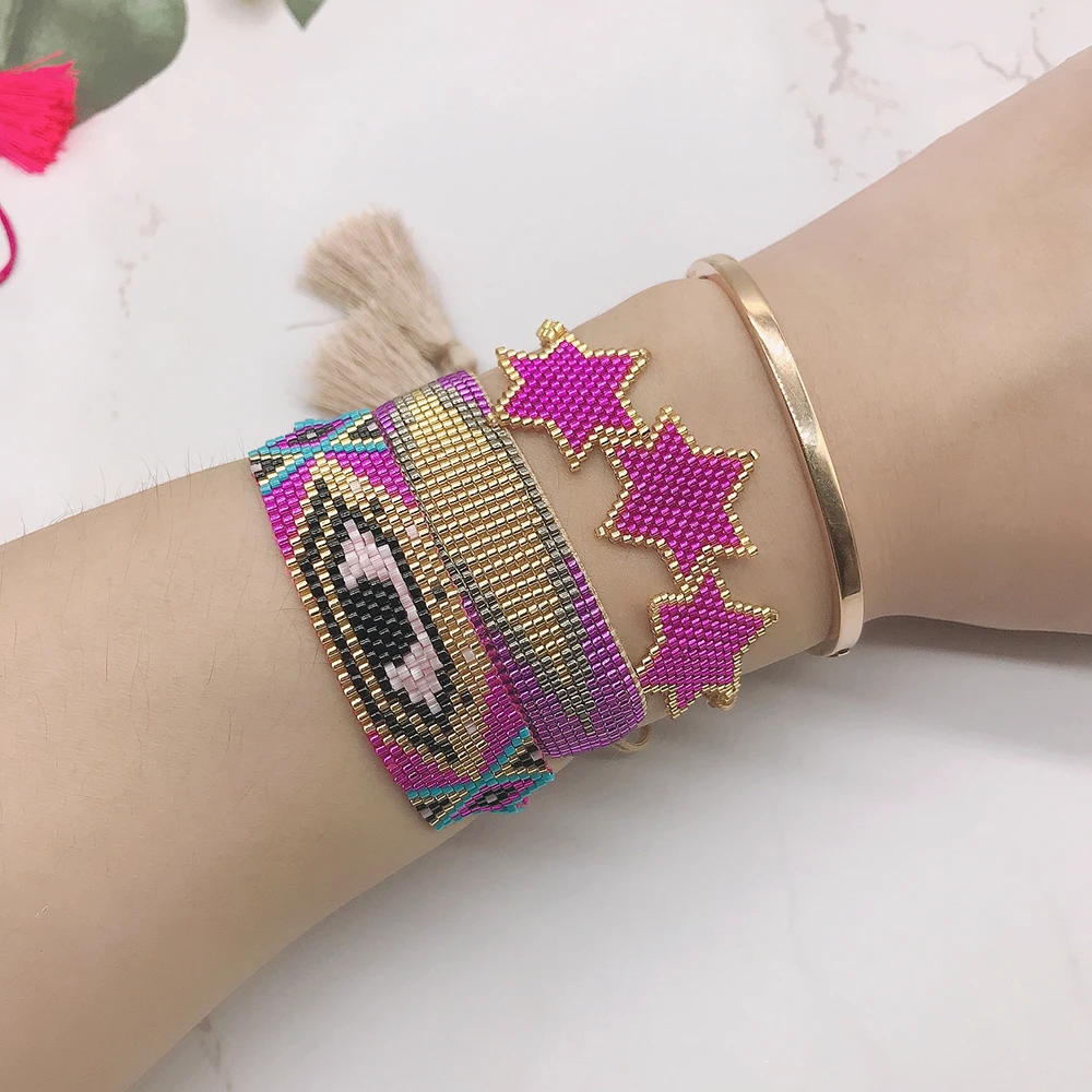 BLUESTAR Boho MIYUKI Bead Bracelet For Women Turkish Evil Eye Pulseras Mujer Moda Star Handmade Bead Loom