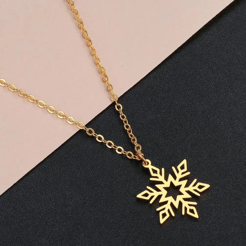 Todorova Stainless Steel Ice Snowflake Charm Necklace Christmas Winter Pendant Necklace For Women Fashion Jewelry Gift