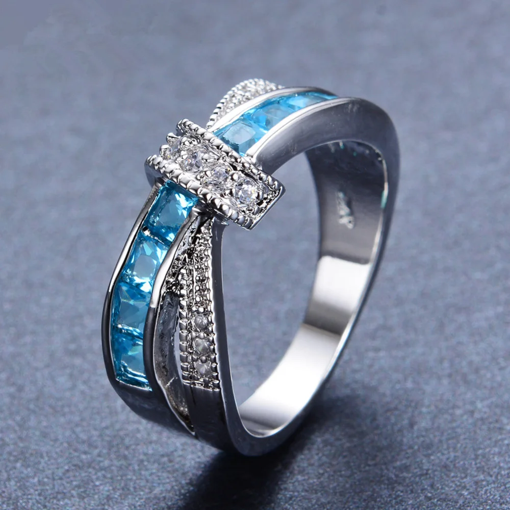 925 Sterling Silver Ring Inlaid Zircon Blue Crystal Ring For Woman Charm Jewelry Engagement Gift LR071