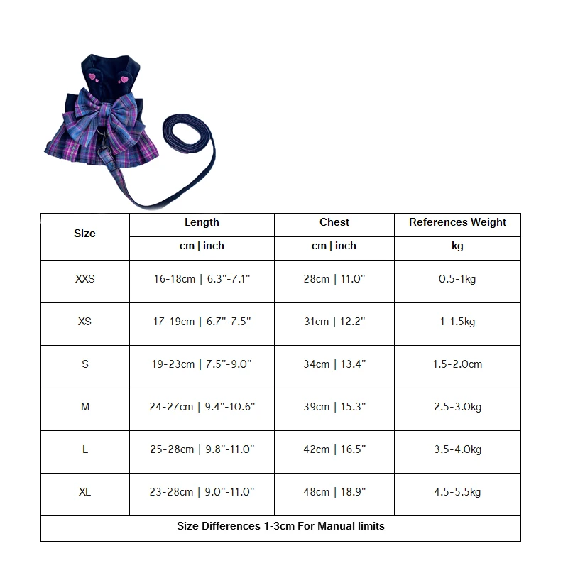 Purple Bow Dresses Dogs Collars And Harnesses With Leash  XXS XL Pet Walking Outside Pet Harness Vest Lead For Chihuahua Pugs