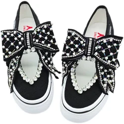 Sweet Rhinestones Big Bow Women's Platform Sneakers Fashion 2021 Black Canvas Chunky Sneaker Ladies Trainers Casual Shoes Female