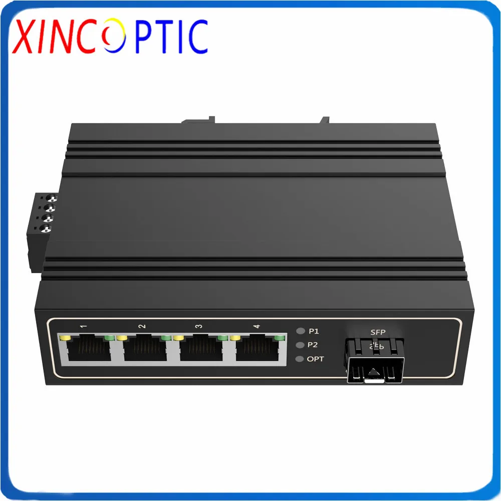 

1000M 1Fiber+4RJ45 Fiber Optic Switch,10/100/1000Bast-T to 1000Base-F SFP Industrial Gigabit Ethernet Converter