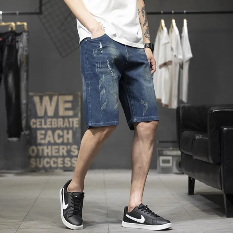 

Summer Hole Jeans Shorts Mens Plus Size Fashion Men's Baggy Denim Cowboy Short Trousers Five Pants Casual Clothes Men Clothing