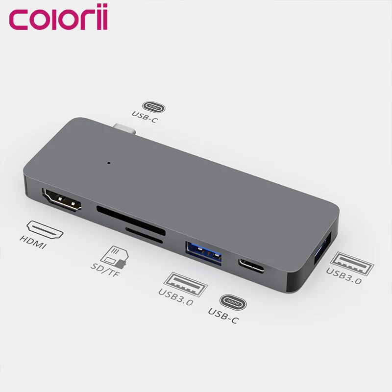 Colorii 6 in 1 Type C Docking Station HUB Type c to USB 3.0 with PD Port Fast Charging for Huawei Mackbook iPad Pro