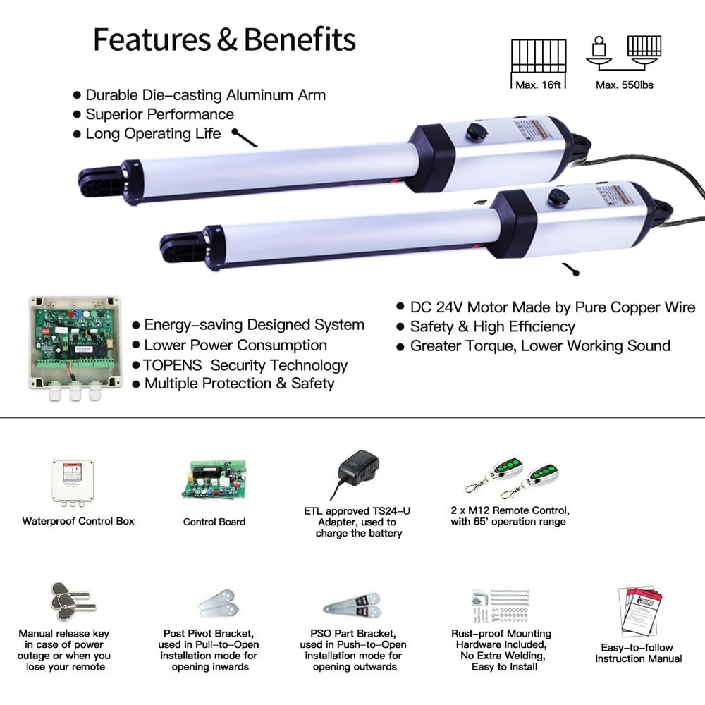 Smart Gate Automation Operators for 140kg Single Door Swing Gate Residencial Villa Opener