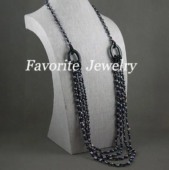 Favorite Pearl Necklace 18 or 34 inches 5 Row 7-8m Black Color Natural Freshwater Pearl Necklace Birthday Wedding Fine Jewelry