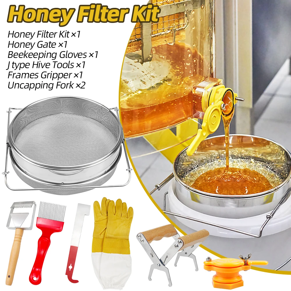 

Beginer Beekeeper Bee Honey Fliter Kit Beekeeping Tools Equipment Set Uncapping Honey Double Honey Strainer With Uncapping Fork