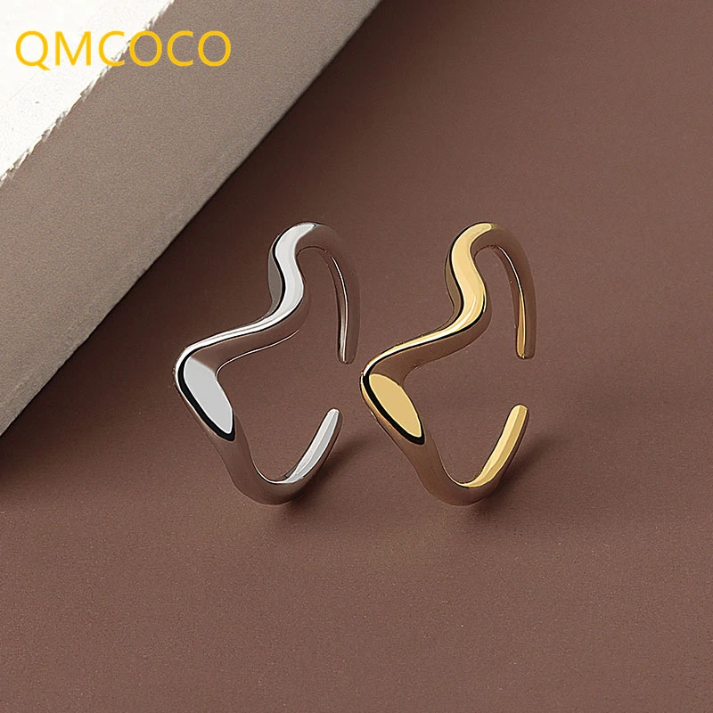 

QMCOCOSliver Color New Trend Simple Bending Water Geometry Pattern Wave Arc Adjustable Rings For Women Party Jewelry Gifts