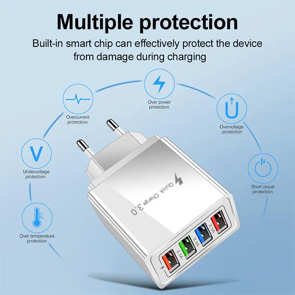 EU/US Plug Usb Charger Quick Charge Cell Phone Multi Usb Port 5V 3A Fast Chargers For Iphone 11 For Iphone 12 For Huawei