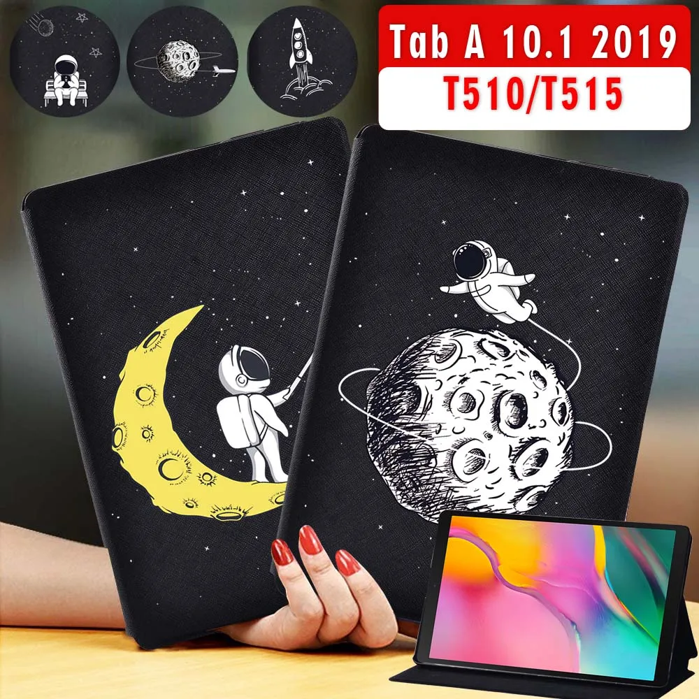 

Чехол для планшета Samsung Galaxy Tab A 10,1 дюйма 2019 T510/T515, черный кожаный чехол для планшета с астронавтом и бесплатным стилусом