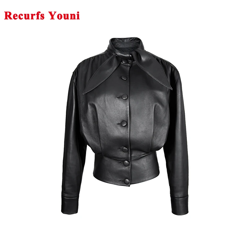 Women Roupas Winter European Style Genuine Leather Coat Female 100% Natural Skin Cute Rabbit Ears Collar Tight Waist Thin Jacket