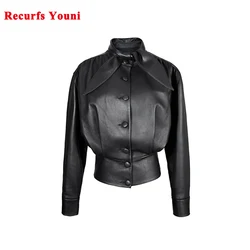 Women Roupas Winter European Style Genuine Leather Coat Female 100% Natural Skin Cute Rabbit Ears Collar Tight Waist Thin Jacket