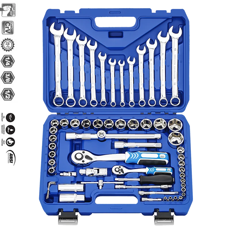 

Professional Combination Wrenches Auto Repair 61pcs 1/2'' 1/4''Drive Ratcheting Torque Wrench with Spanner and Socket Tool Set