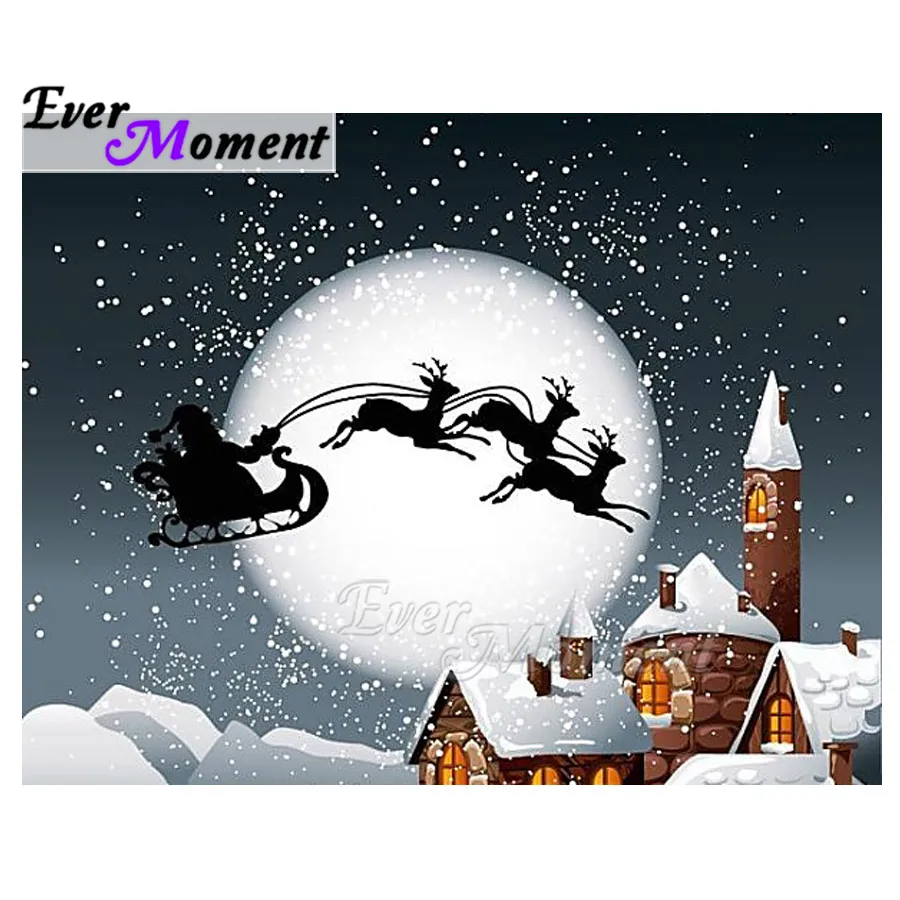 Ever Moment Diamond Painting Snow Castle Elk Santa Claus Full Square Drill Picture Of Rhinestone Diamond Embroidery ASF1923