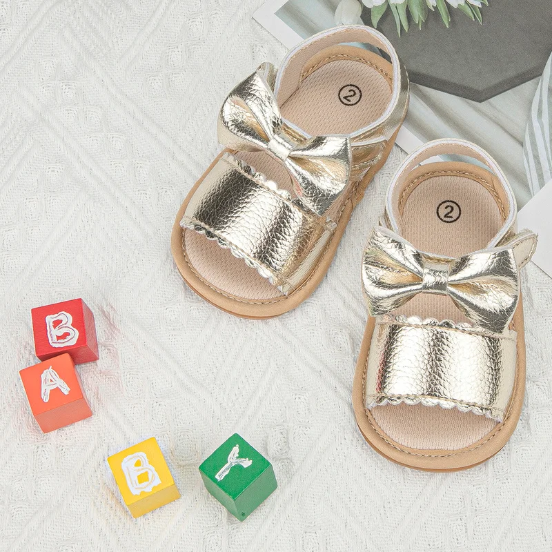 KIDSUN-Baby Sandals com laço para meninas, sola de borracha, Flat First Walkers, fofos sapatos de princesa para bebê, nova chegada, verão 2021