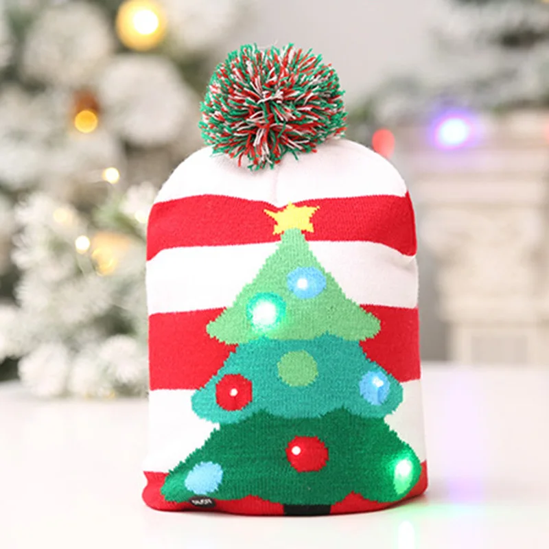 New Style! LED Christmas Hat Beanie Light Up Illuminate Warm Hat 48 Patterns New Year Snowman Sweater Hat Christmas Decorations