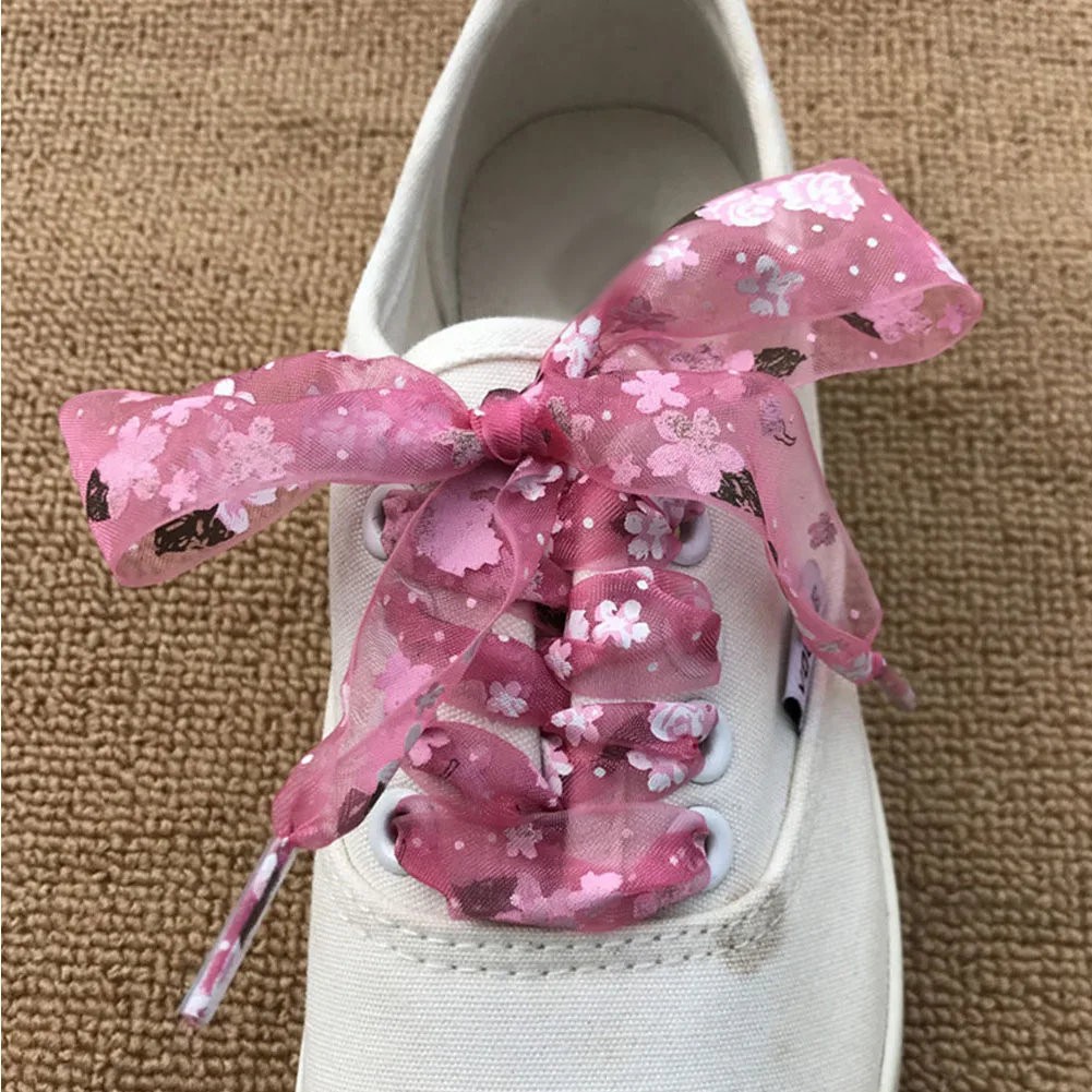 1Pair 110CM Shoe Strings Women Bow Shoelaces Flat Silk Satin Ribbon Shoes Shoelace Sneakers Sport Shoes Lace Snowflake Printing