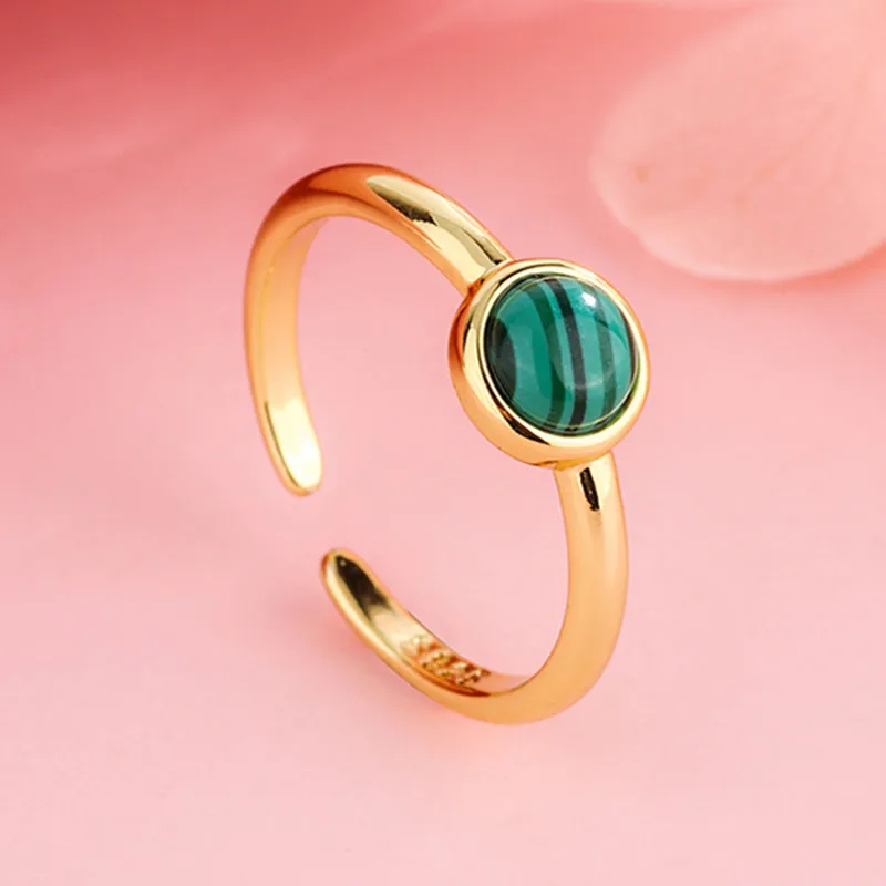 VENTFILLE 925 Sterling Silver Creative Malachite Ring For Women Green Round Simple Personality Trendy Jewelry 2021 New