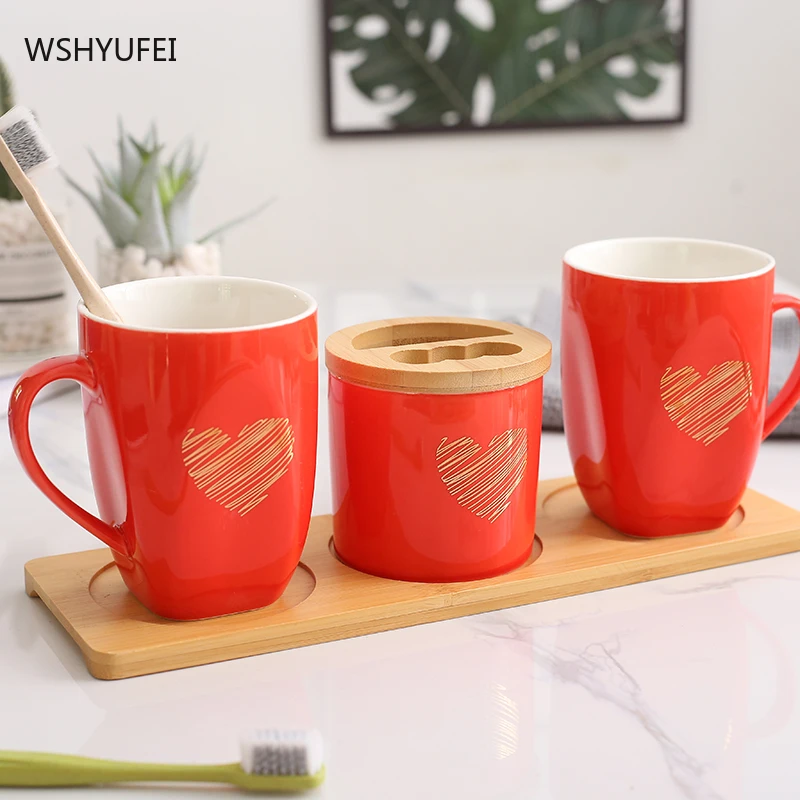 

WSHYUFEI Bathroom cup Wash set Couple gargle cups Dental cylinder with tray Suitable for home hotel wedding materials