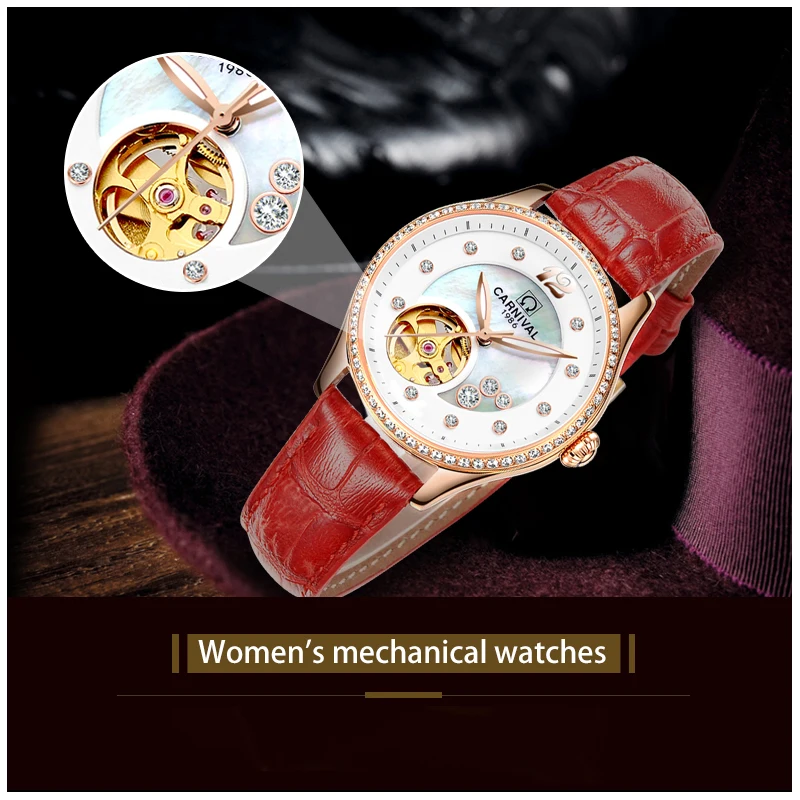 Karneval Frauen Uhr MIYOTA Automatische Mechanische Uhren Hohl Mode Diamant Luxus Weiblichen Uhr Wasserdicht Leuchtende Uhr