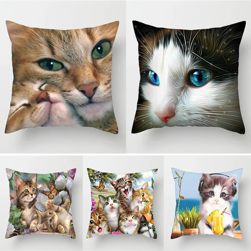 

Cute Cat Printing Cushion Cover Animal Series Cushion Covers For Sofa Throw Pillow Car Chair Decorative Pillow Case Home Decor