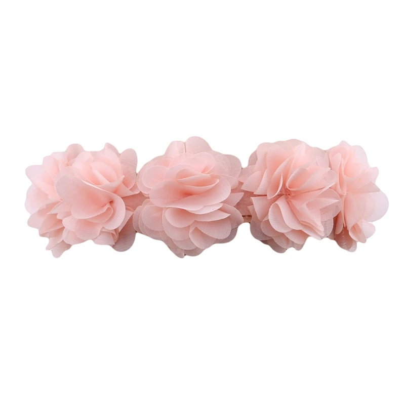 Baby Flower Crown Headband Chiffon Flower Wreath Pink Ribbon Hair Bands Children Girls Handmade DIY Headwear Hair Accessories