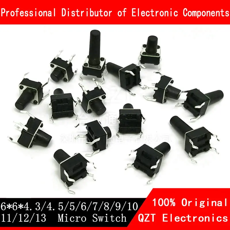 

50PCS 6X6X5/4.3/5.5/6/7/8/9/10/13MM Tact Switch Push Button Switch 12V Copper 4PIN DIP Micro Switch For TV/Toys/home use Button