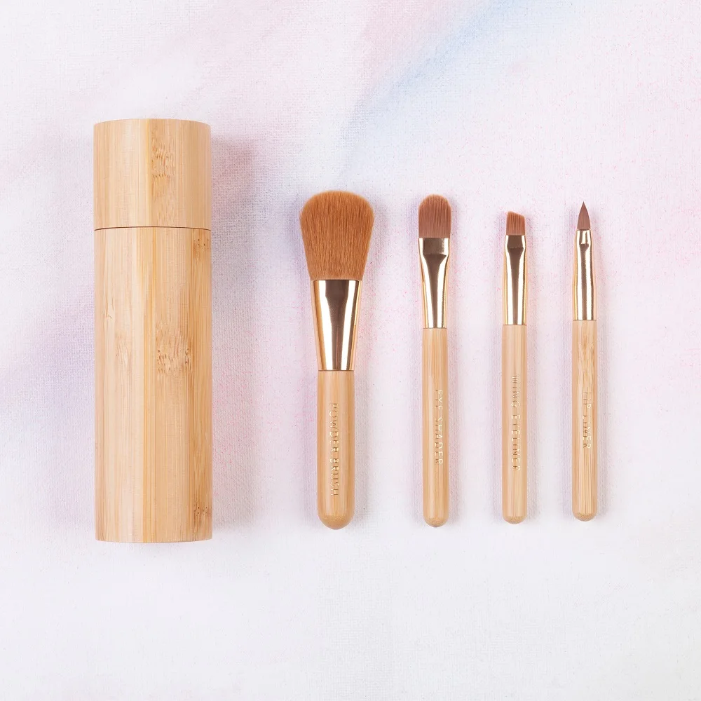 4pcs High Quality Professional Bamboo Handle Makeup Brush Set Cosmetic Beauty Tool Kit for Powder Shadow  Eyebrow Lip