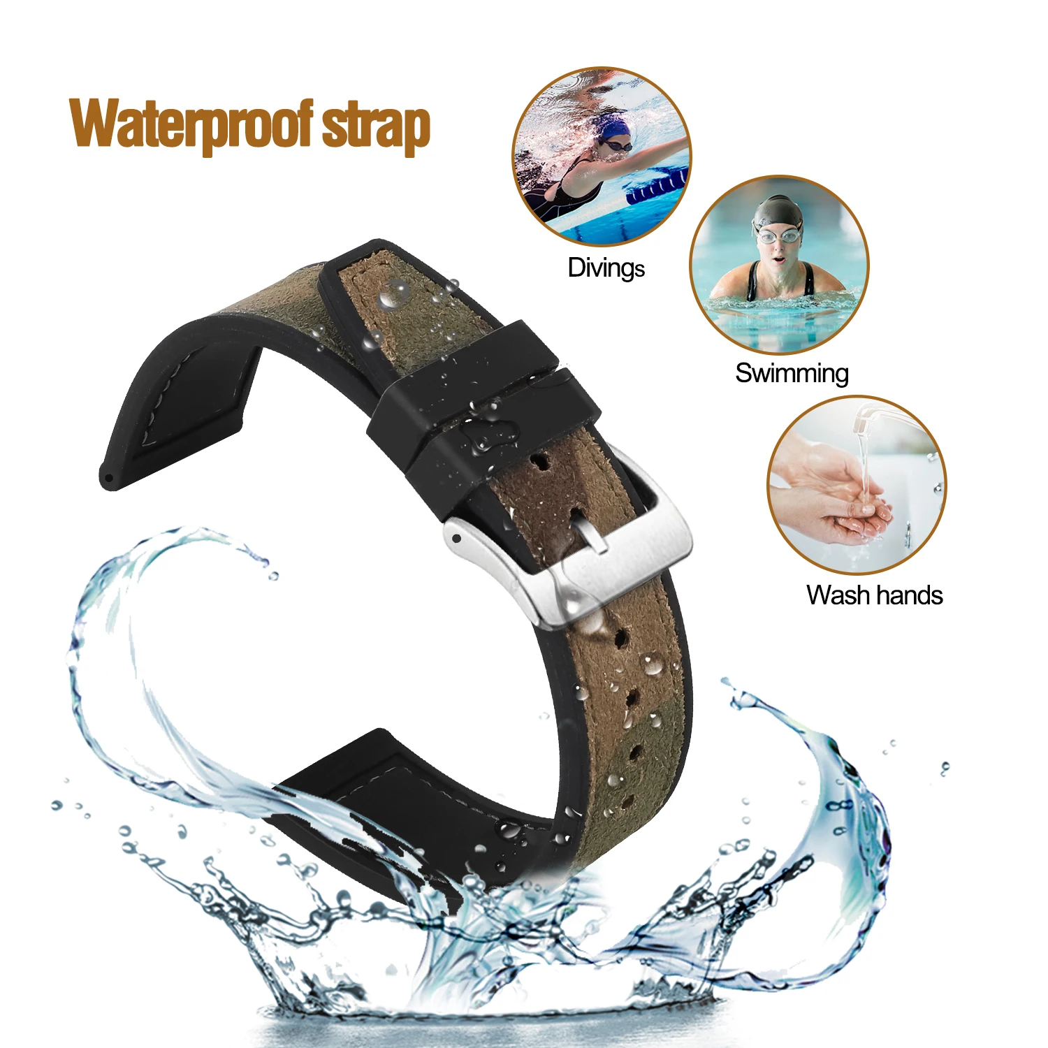 Hemsut Cowhide And Silicone Watch Strap Bracelet 18 20 22mm 24mm Cambo Men Women Waterproof Breathable Watch Straps