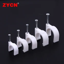 100Pcs Round Cable Clips Screw Holder Management Electrical Wire Cord Tie Wall White Net U Type 4/6/10/12MM RG6 CAT6 RJ45 Circle