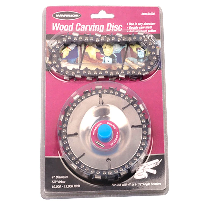 Catena da taglio a disco da 4 pollici per intaglio del legno 22 Set di motoseghe a disco per smerigliatrice a 22 denti con 2 catene per smerigliatrice angolare 100/115