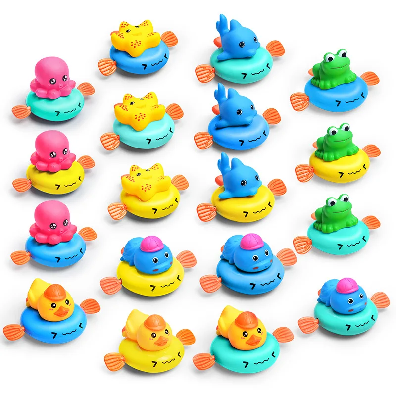 Children Bath Water Playing Toys Chain Rowing Boat Swim Floating Cartoon Duck Infant Baby Early Education Bathroom Beach Gifts