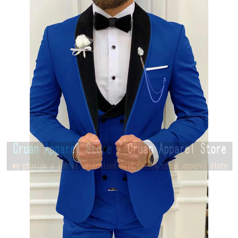 Dark Grey Suit Mens Set Slim fit Best Man Groom Wedding Dress Tuxedo Custom Luxury Black Velvet Blazer Vest Pants 3 Pieces 2025