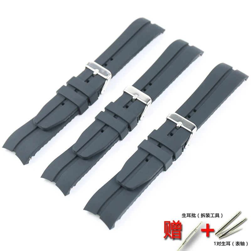 Watch Accessories Curved Interface Buckle Outdoor Sport Soft Silicone Strap 22MM Men Rubber Strap for Various Brand Watches