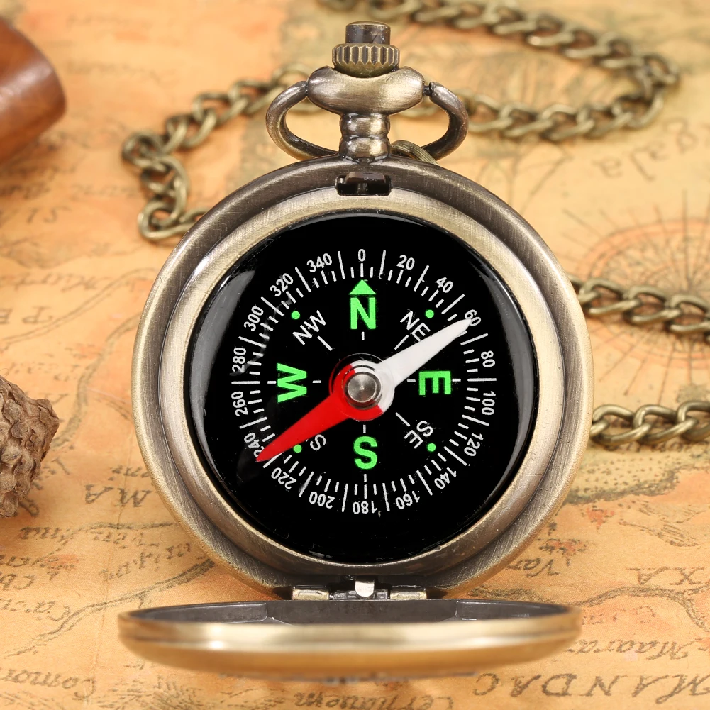 Compass Fashion Vintage Design Outdoor Activities Camping Hiking Portable Compass Pocket Watch with 30cm Hook Waist Chain Gifts