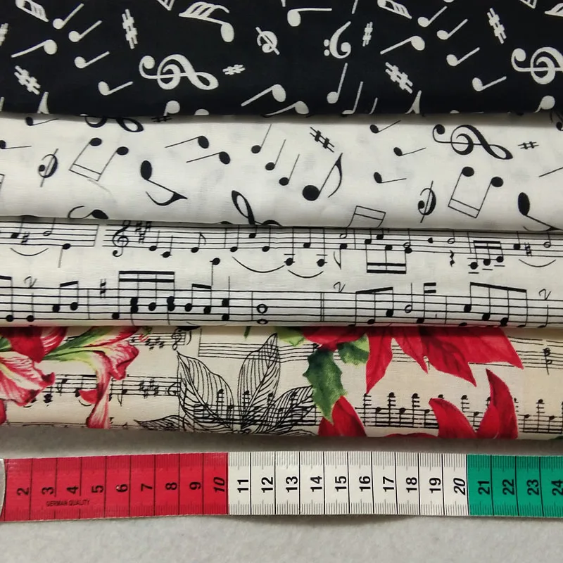 25x24cm 4pcs Black White Music Note & Christmas Musical Note Bird Printed Cotton Fabric Bundle Small Size DIY Sewing Patchwork