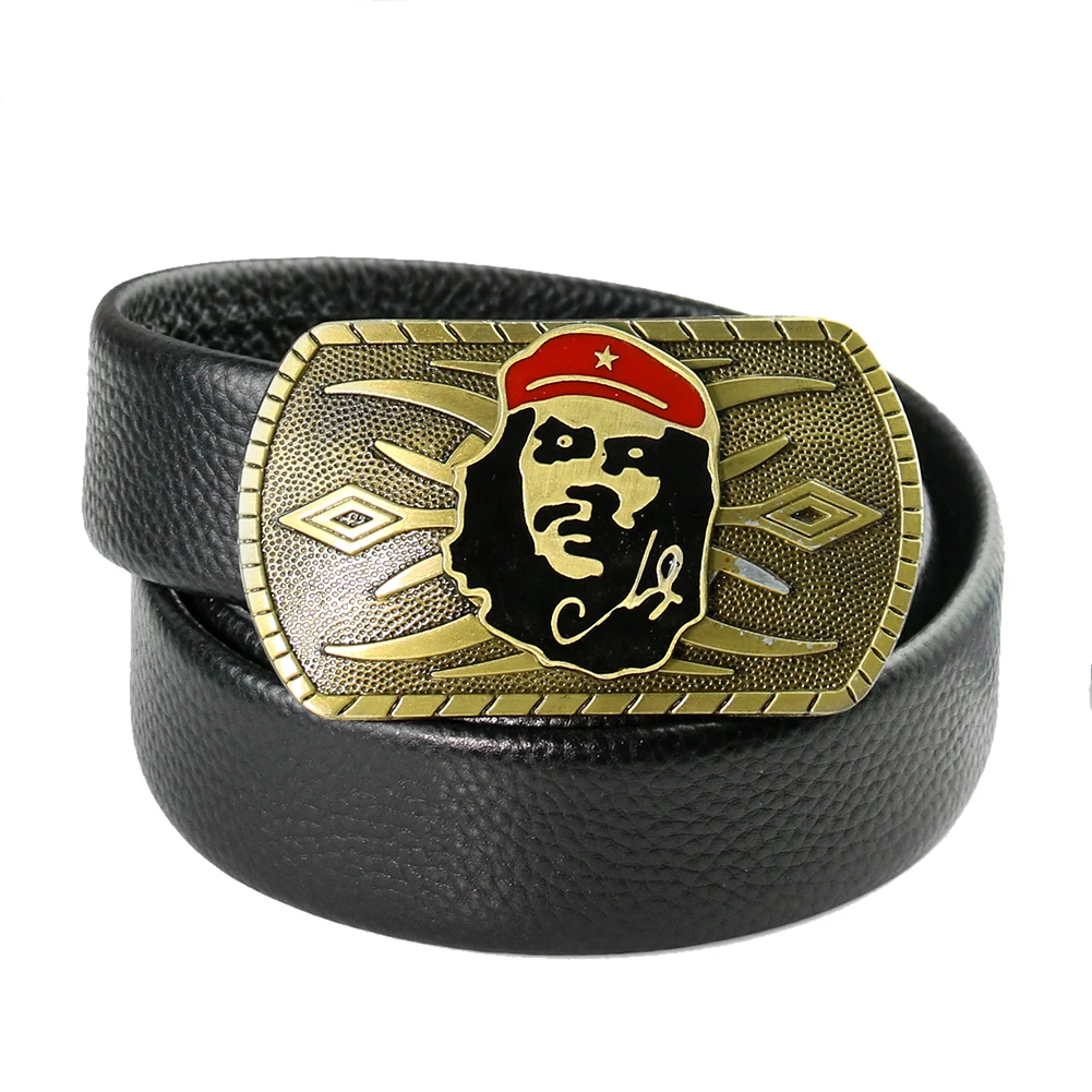 Alloy Men Belt Buckle Marxism Guevara Leader Head Portrait Five-pointed Star Retro Belt Buckle for Freedom Fighter Memorial Gift