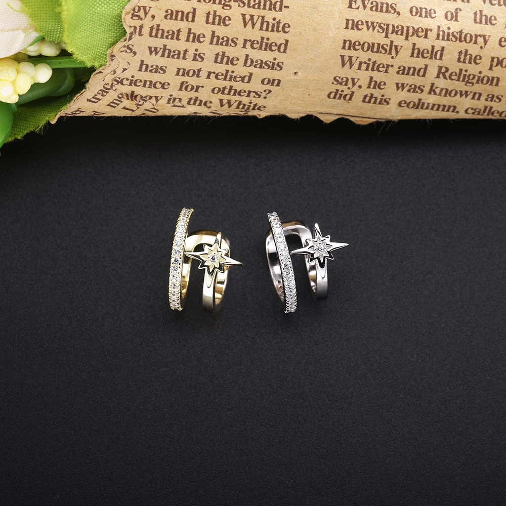 SHADOWHUNTERS الأصلي 925 فضة أقراط مشرقة ستار الأذن الكفة طبقتين كليب على الأذن لفتاة العصرية النساء المجوهرات #4