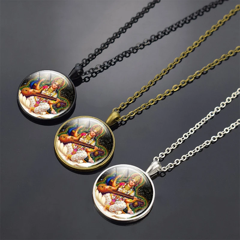 Dancing Shiva Pendant Necklace Hindu Deity Spiritual Amulet Necklace Men Women Fashion Glass Cabochon Jewelry Lovers Gift