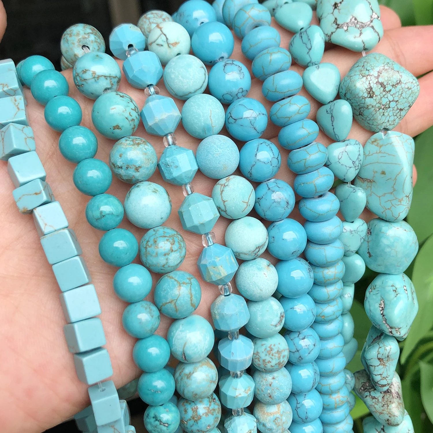 18style Blue Turquoises Beads Natural Stone Matte Faceted Round Rondelles Spacer Beads for Jewelry Making DIY Handmade Bracelet