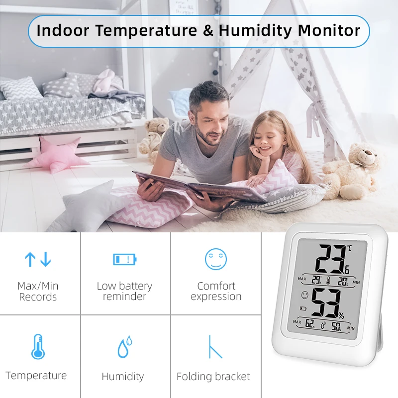 FABISENS Mini Digital Thermometer Hygrometer Sensor Indoor Room Temperature Humidity Monitor Portable Weather Station