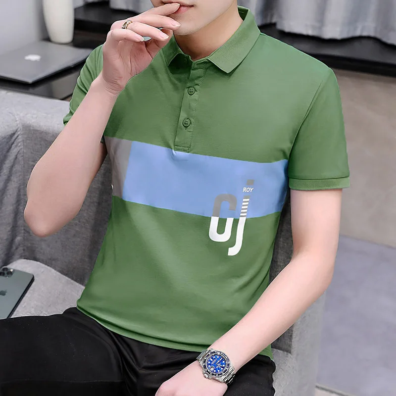 

New High Quality Short-sleeved Daily Loose Men's Simplicity All-match Polo Shirt Letters Printing Casual Popular Cotton T-shirt