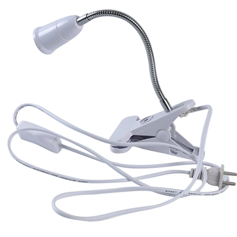 White Flexible Light Clip Switch Lamp Holder For Desk Light LED Plant Grow Bulbs Base EU/US Plug Socket Power Cable High Quality