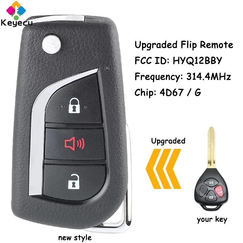 

KEYECU Upgraded Flip Remote Car Key With 3 Buttons 314MHz 4D67/ G Chip for Toyota RAV4 4Runner Yaris for Scion xB Fob HYQ12BBY