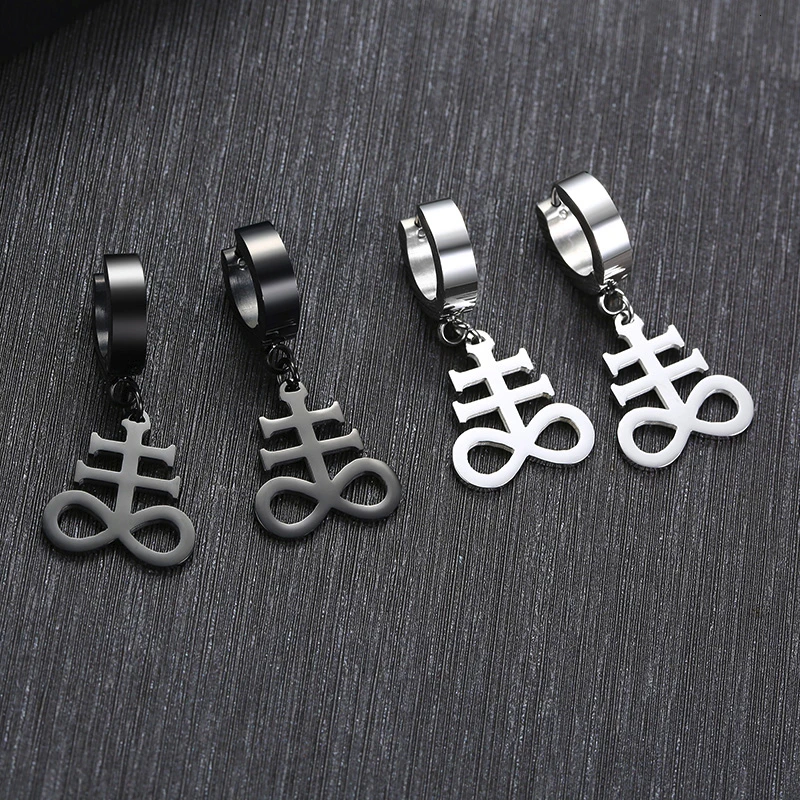 SATANIC CROSS BRIMSTONE EARRINGS INVERTED LEVIATHAN CROSS SATANIC JEWELRY BRIMSTONE SATAN OCCULT SULFUR  SYMBOL