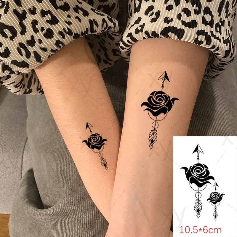 Pegatinas de tatuaje temporal de rosa para mujer y niña, tatuajes falsos negros del alfabeto inglés, tatuajes a prueba de agua, brazo, pierna, tamaño pequeño