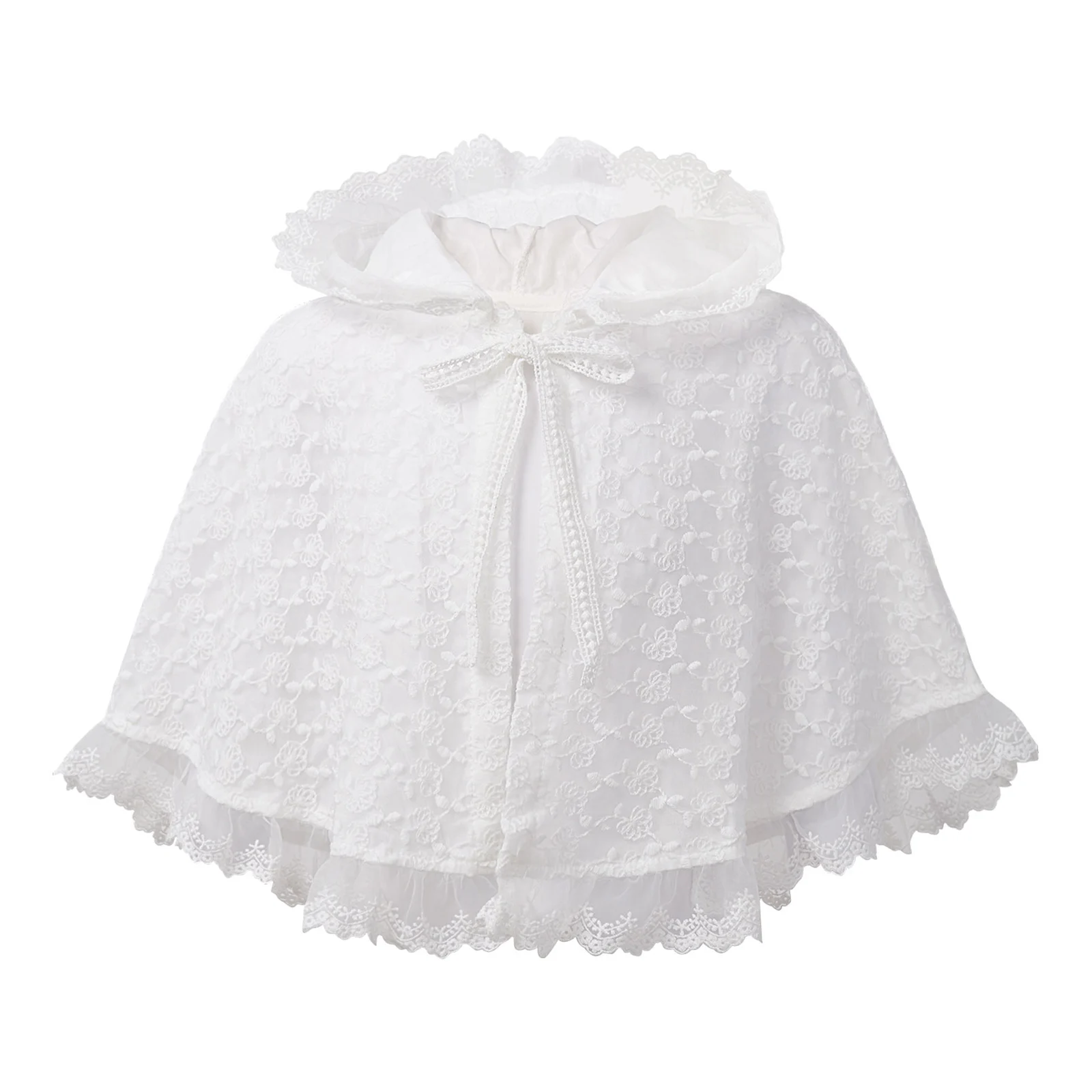 

Baby Girls Bolero Jacket Formal Lace Wedding Party Cloaks Shawl Coat Princess Baptism Christening Hooded Shrug Cape Outerwear