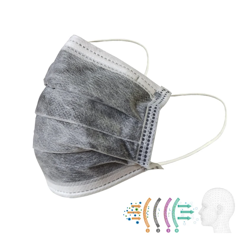 Four Layers Activated Carbon Dust Proof Disposable Earloop Face Mask For Party Salon