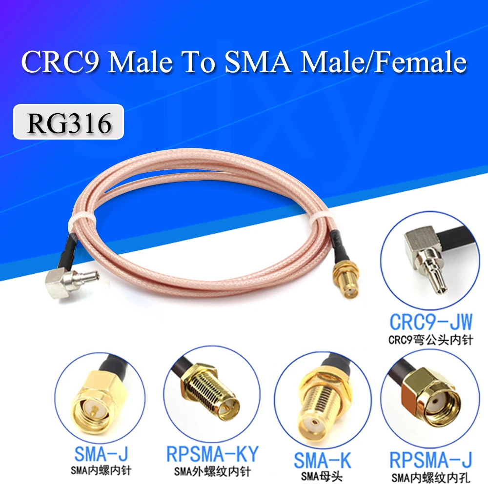 SMA Female to CRC9 MALE Right Angle Connector RG316 Pigtail Cable 10CM-200CM SMA-K/CRC9-JW CRC9 to SMA