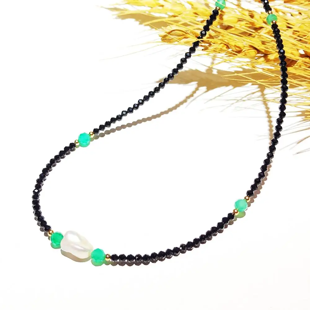 Black Spinel Baroque Pearl Onyx Necklace Popular Bohemian Hawaii Clavicle Jewelry for Women Nice Gift 39-44cm